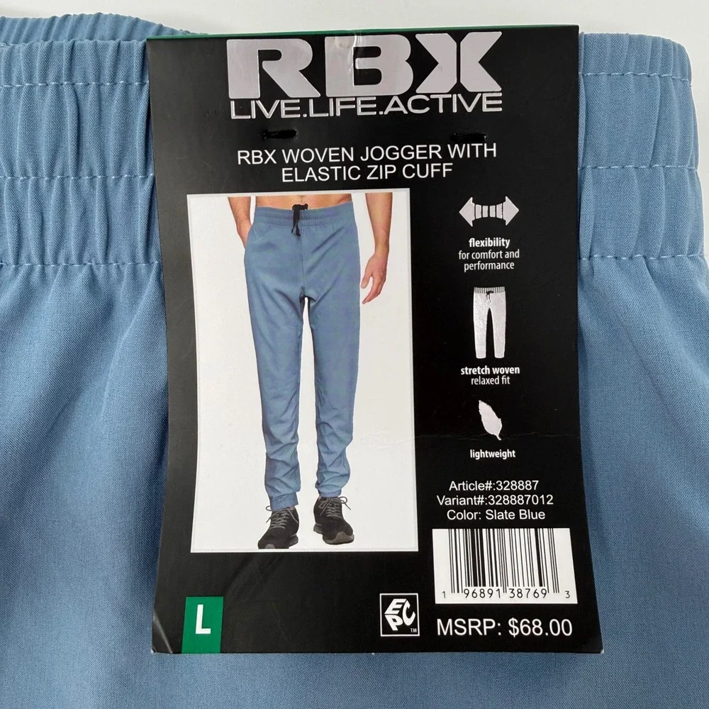RBX‎ Mens Large Woven Jogger Elastic Zip Cuff Slate Blue Pants 328887 NEW